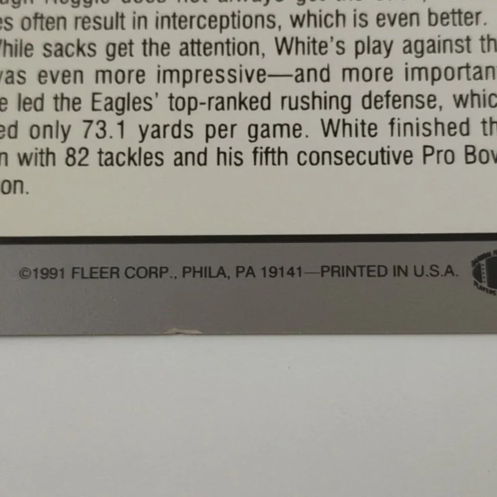 1991 Fleer Ultra #10 of 10 REGGIE WHITE Performances RARE INSERT Eagles